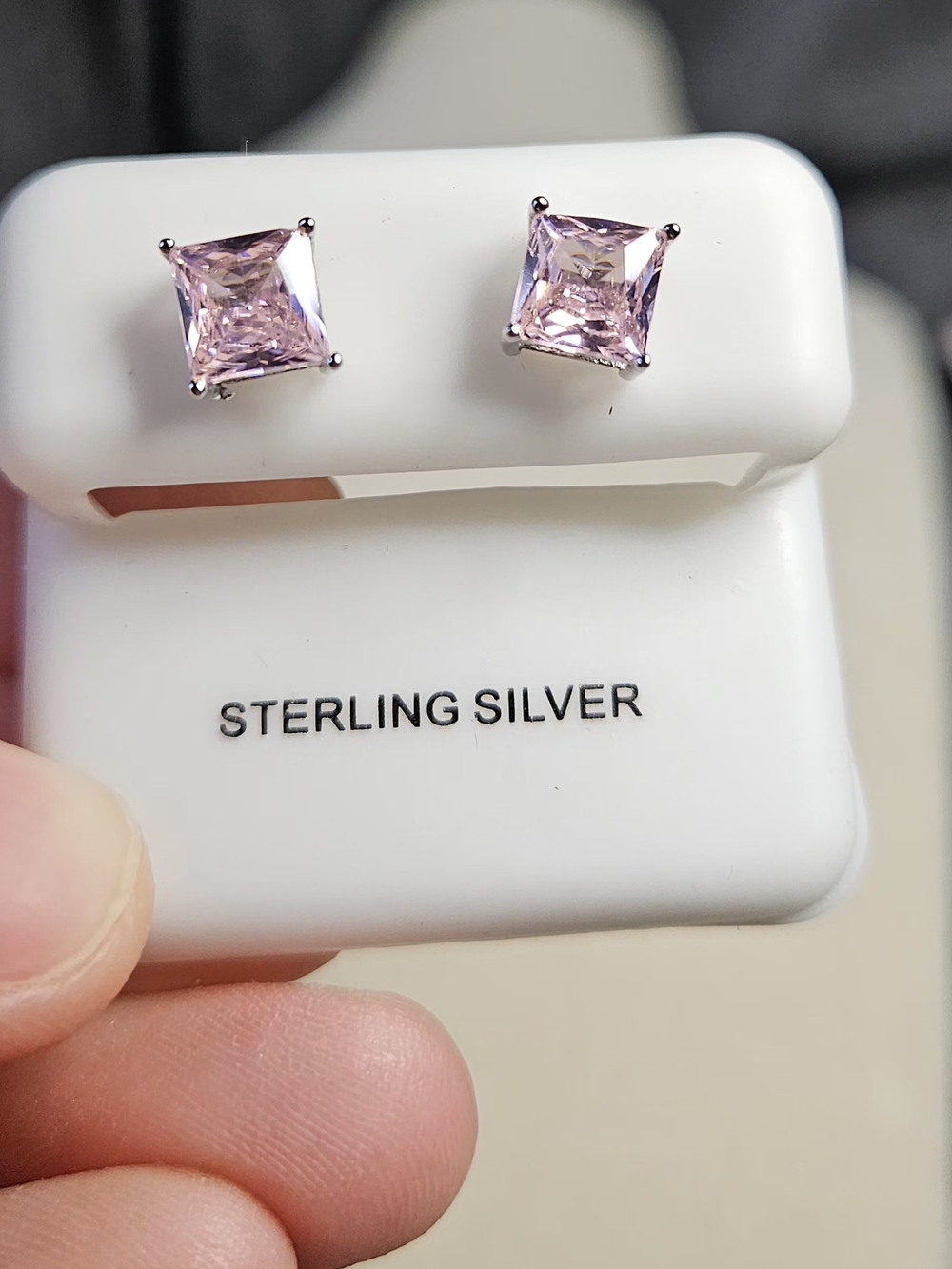 Sterling Silver Pink Princess Cut Stud Earrings